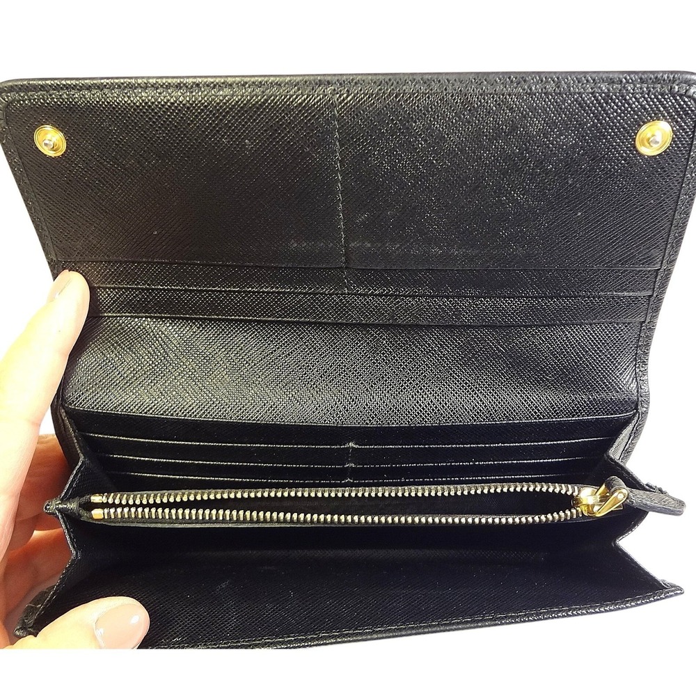 PRADA Black SLG Saffiano Leather Flap Long Wallet ID Holder Chain Includes COA - Picture 5 of 16